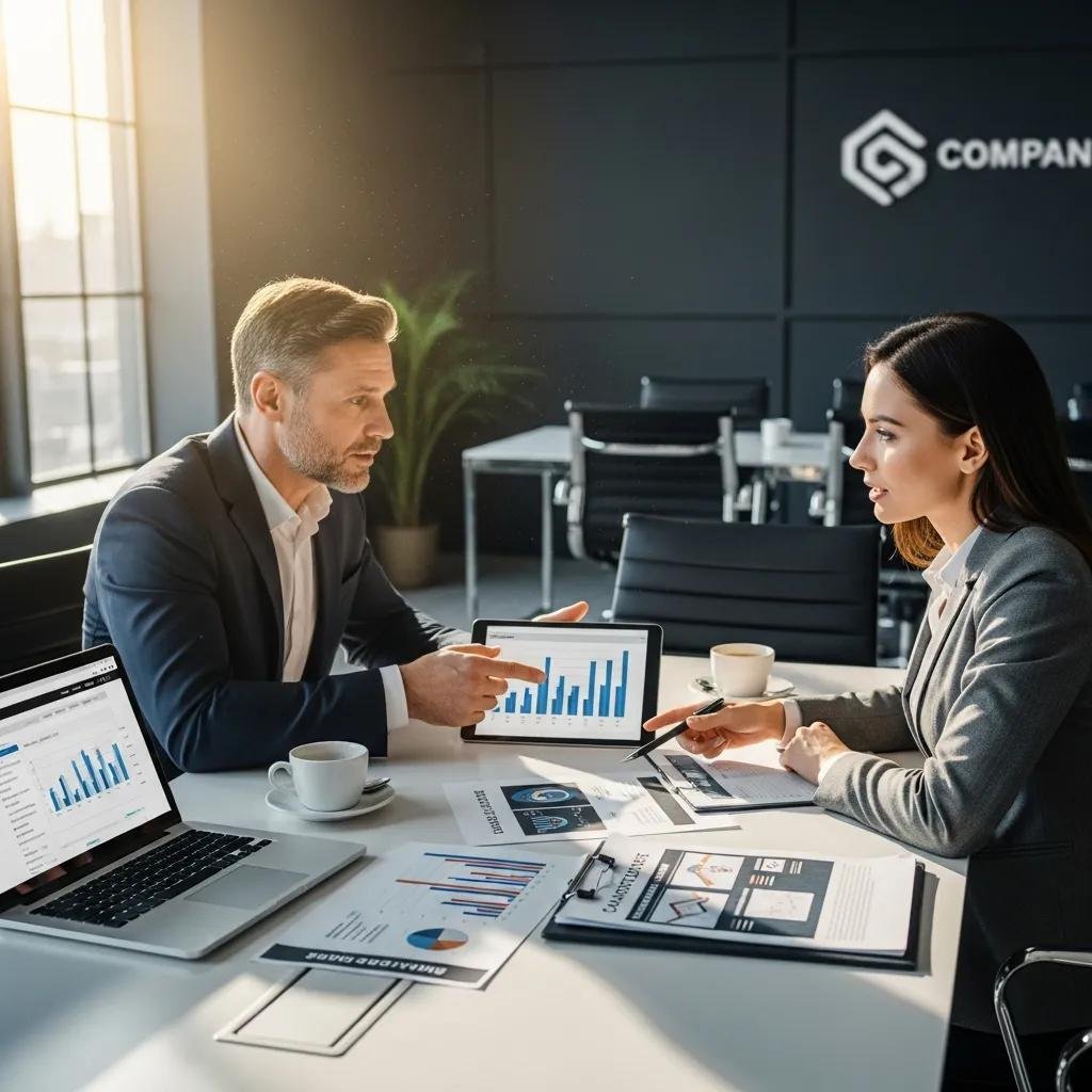 Business owner consulting with a marketing agency representative, emphasizing partnership in strategy selection